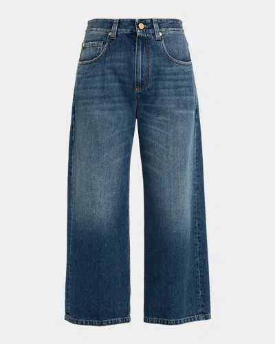 Brunello Cucinelli Authentic Denim Wide-leg Ankle Jeans In Blue