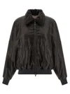 Brunello Cucinelli Aviator Leather Bomber In Black
