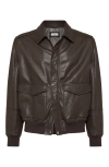 Brunello Cucinelli Men Leather Jacket In Brown