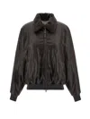 Brunello Cucinelli Aviator Leather Bomber In Black