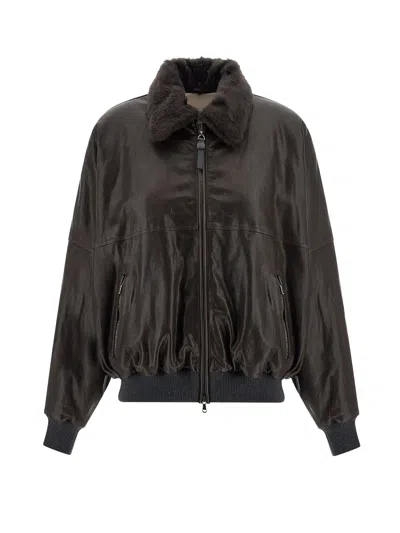 BRUNELLO CUCINELLI AVIATOR LEATHER BOMBER