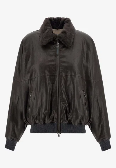 BRUNELLO CUCINELLI AVIATOR LEATHER BOMBER JACKET