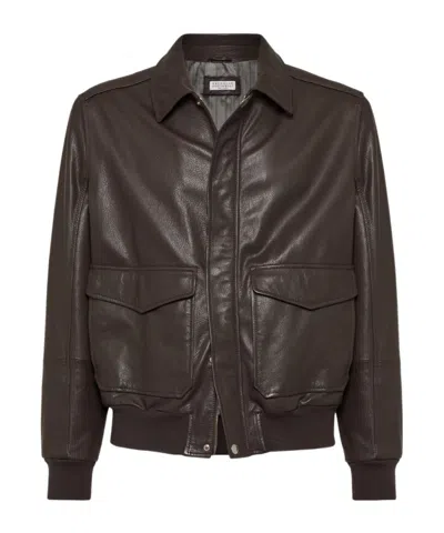 BRUNELLO CUCINELLI BRUNELLO CUCINELLI AVIATOR ZIP-UP LEATHER JACKET
