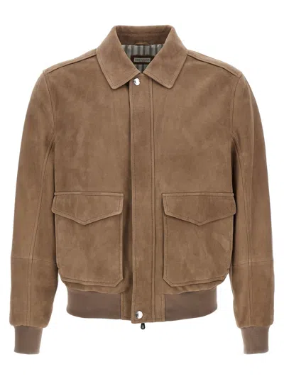 Brunello Cucinelli Brown Jacket In Suede With Pockets
