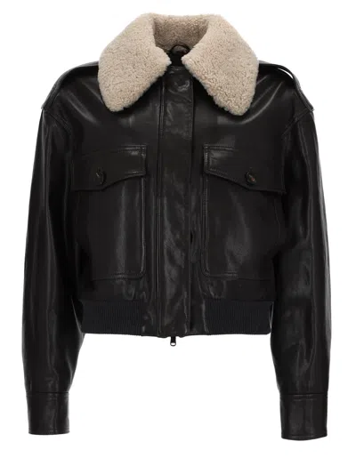 Brunello Cucinelli Aviator Nappa Coat Faux Fur Collar In Yellow