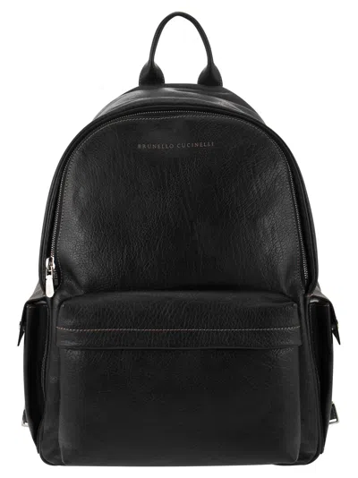 Brunello Cucinelli Backpack In Calfskin With Grain In Black