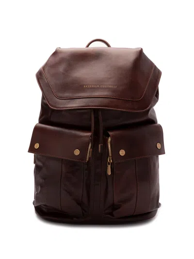 Brunello Cucinelli Leather Backpack In Purple
