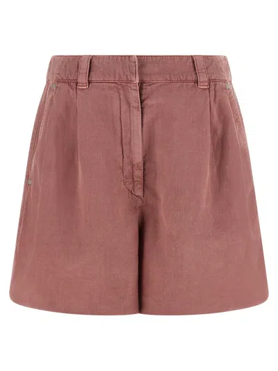 Brunello Cucinelli Baggy Bermuda And Short Pink In Burgundy