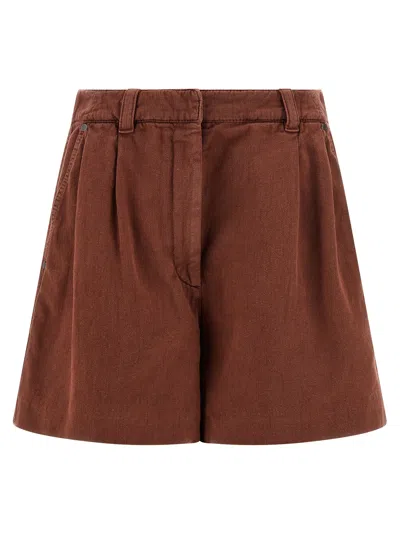 Brunello Cucinelli Baggy Shorts Belt Loops Back Pockets Pleats In Brown