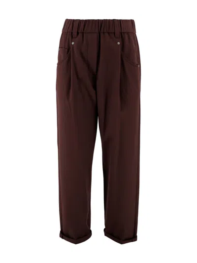 Brunello Cucinelli Baggy Cotton Trousers In Brown