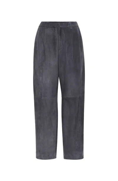 Brunello Cucinelli Straight-leg Leather Trousers In Lead