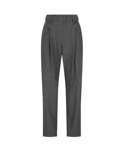 Brunello Cucinelli Women Baggy Flannel Trousers In Black
