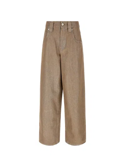 Brunello Cucinelli Baggy Jeans Wide Leg Relaxed Silhouette In Brown