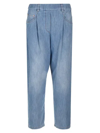 Brunello Cucinelli Baggy Jeans With Pleats In Blue