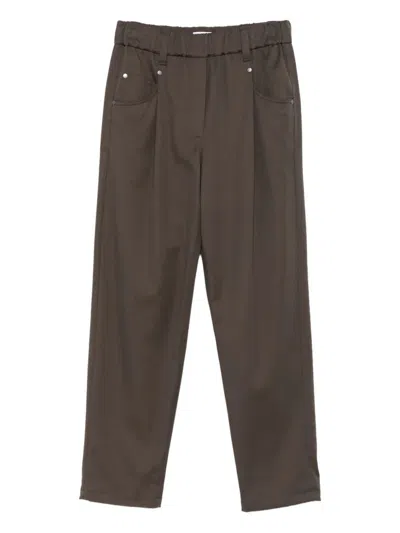 BRUNELLO CUCINELLI BAGGY PULL-ON TROUSERS IN STRETCH COTTON COVER WITH SHINY BARTACK