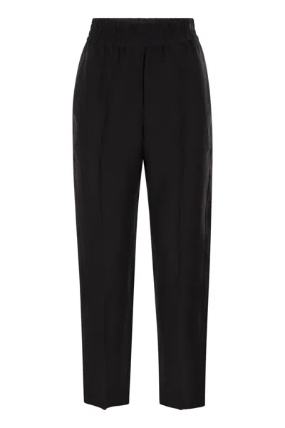 Brunello Cucinelli Baggy Pull-up Trousers In Viscose And Linen Fluid Twill