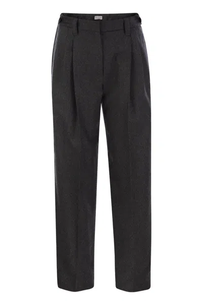 Brunello Cucinelli Baggy Sartorial Wool Trousers In Grey