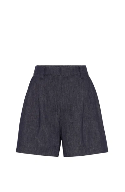 Brunello Cucinelli Baggy Shorts With Monili In Dark Denim