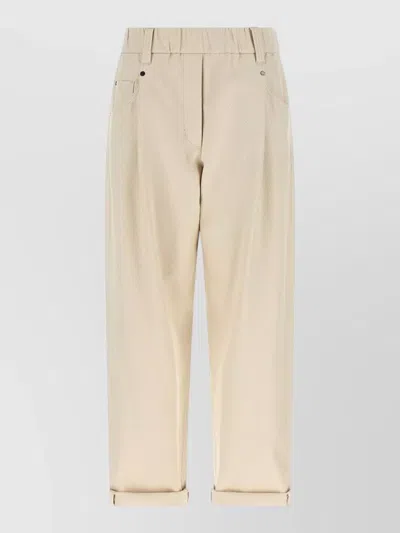 Brunello Cucinelli Baggy Trousers In Stretch Cotton Cover-up With Shiny Bartack In Animal Print