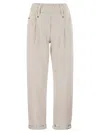 Brunello Cucinelli Women Baggy Trousers In Stretch Cotton Cover-up With Shiny Bartack In White