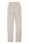 Brunello Cucinelli Women Baggy Trousers In Stretch Cotton Cover-up With Shiny Bartack In White