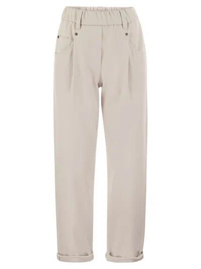 BRUNELLO CUCINELLI BAGGY TROUSERS IN STRETCH COTTON COVER-UP WITH SHINY BARTACK