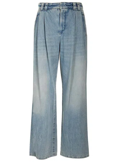 Brunello Cucinelli Baggy Wide Trousers In Soft Denim In Blue