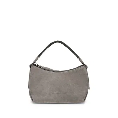 Brunello Cucinelli Suede-monili Shoulder Bag In Grey