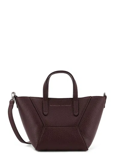 Brunello Cucinelli Tote Handbag In Luxurious Leather In Burgundy