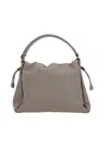 Brunello Cucinelli Gathered Light Grey Calf Leather Bag With Monili Chain Detail In Sandstone