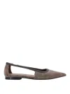 Brunello Cucinelli Monili-trim Cut-out Ballerina Shoes In Grey