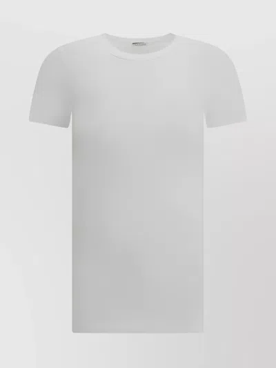 Brunello Cucinelli Balanced Silhouette Cotton T-shirt With Monochrome Pattern In White