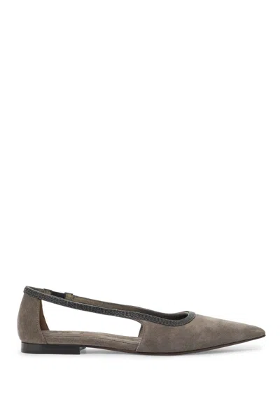 Brunello Cucinelli Monili-trim Cut-out Ballerina Shoes In Multicolor