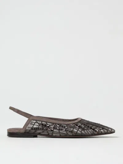 Brunello Cucinelli Women Sandal With Sparkling Abstract Embroidery In Suede In Green