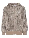 Brunello Cucinelli Hooded And Zipped Cardigan With Paillettes In Gray