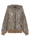Brunello Cucinelli Multicolor Balloon Net Embroidery Cardigan In Brown