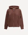 Brunello Cucinelli Women Balloon Net Embroidery Cardigan In Cashmere With A Hood In Brown
