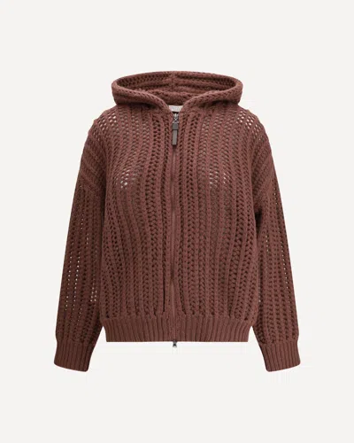 BRUNELLO CUCINELLI BALLOON NET EMBROIDERY CARDIGAN IN CASHMERE WITH A HOOD