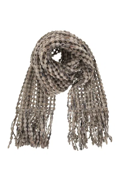BRUNELLO CUCINELLI BRUNELLO CUCINELLI BALLOON NET EMBROIDERY KNIT SCARF OF VIRGIN WOOL, CASHMERE AND MOHAIR