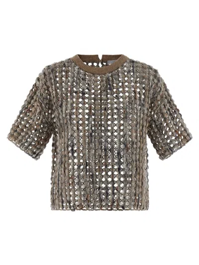 BRUNELLO CUCINELLI BALLOON NET EMBROIDERY SWEATER