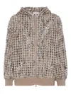 Brunello Cucinelli Balloon Net Embroidery Wool Hooded Cardigan Clothing In Brown
