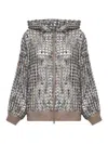 Brunello Cucinelli Balloon Net Embroidery Zip-up Hooded Cardigan In Gray