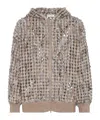Brunello Cucinelli Pailette Wool-cashmere Net Balloon-sleeve Zip Hoodie In Brown