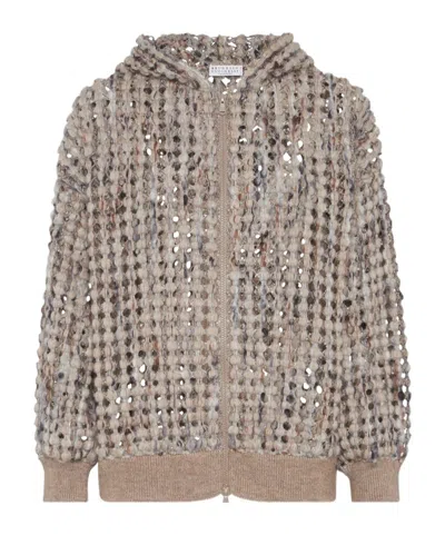 BRUNELLO CUCINELLI BALLOON SEQUIN-EMBELLISHED ZIP-UP CARDIGAN