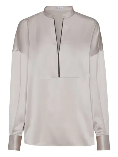 Brunello Cucinelli Balloon-sleeve Blouse In Nude