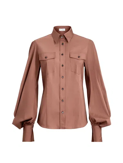 Brunello Cucinelli Cotton-blend Monili-detail Shirt In Brown