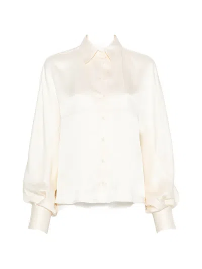 Brunello Cucinelli Balloon-sleeve Silk Shirt In Transparent