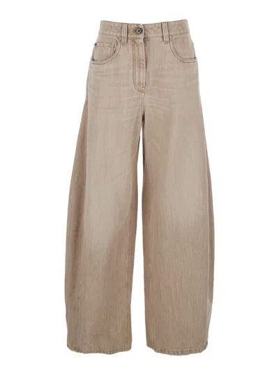 BRUNELLO CUCINELLI BEIGE JEANS WITH FIVE-POCKET DESIGN AND PATCH LOGO ON THE BACK IN DENIM WOMAN