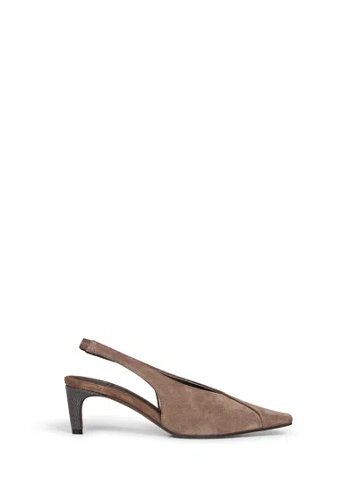 Brunello Cucinelli Bark Suede City Slingback Slingback Pumps In Brown