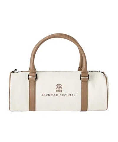 Brunello Cucinelli Barrel Tote Bag In White
